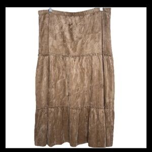 Vintage Outfit JPR Women’s Boho Suede Maxi Skirt L Tan Pleated Peasant Soft